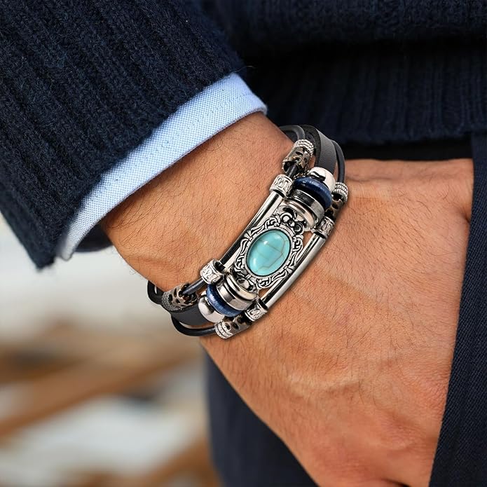 VIBILIA Vintage Leather Wrap Bracelets for Men Women, Multi-Strand Bracelets with Strong Clasp Ethnic Tribal Bracelets