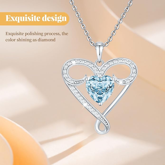 Infinity Necklace for Women, 925 Sterling Silver Heart Necklace with 5A Zircon, White Gold Plated Adjustable Chain, Gift for Valentine's Day, Birthday, Anniversary for Wife, Girlfriend, Mom