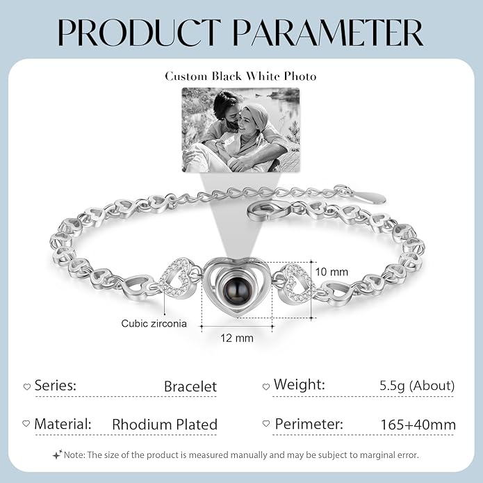 ROSI Personalized Bracelets with Picture Inside, Custom Projection Bracelets with Photos, Picture Bracelet Personalized Photo Gifts, Memorial Gifts for Women Mom Family Couple Girl