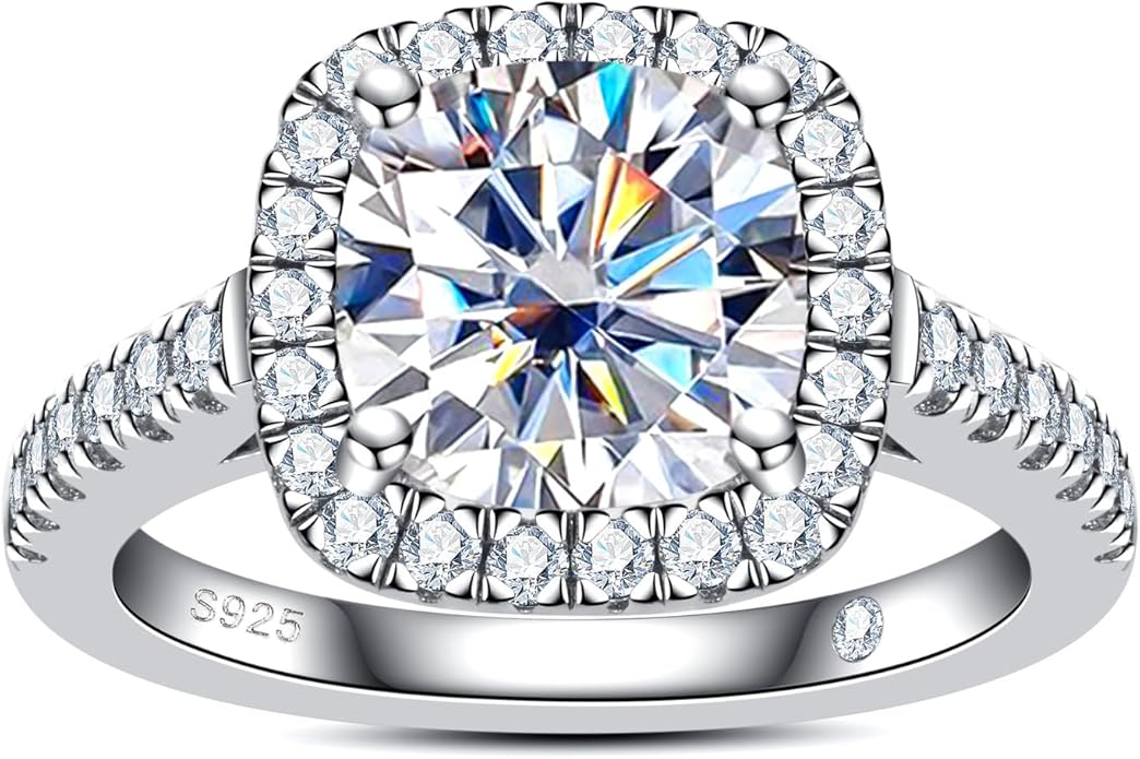 AnuClub Princess/Cushion/Oval Cut Moissanite Engagement Rings 3-3.884cttw D Color VVS1 925 Sterling Silver 3 Rows Vintage Halo Wedding Promise Statement Rings for Women with Certificate