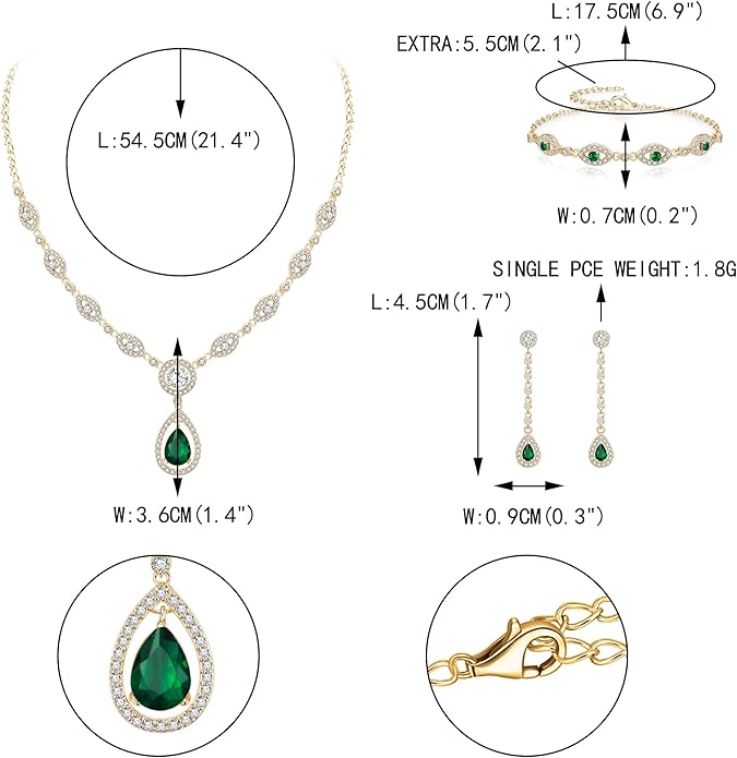 EVER FAITH Bridal Jewelry Set for Women, Stunning Teardrop Cubic Zirconia Birthstone Necklace Bracelet Earrings Sets Gift for Mothers Day/Valentines/Birthday/Christmas