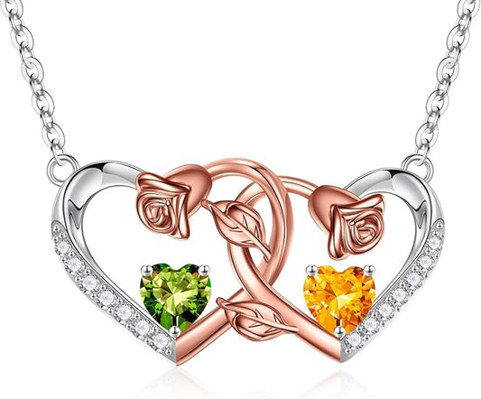 Iefil Chrismas Gifts for Wife - 925 Sterling Silver Rose Birthstone Necklace, Stocking Stuffers for Women Wife Girlfriend Mom