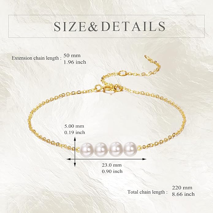 KECHO 14K Real Gold Freshwater Cultured Pearl Bracelet 14K Solid Gold Jewelry Anniversary Birthday Gift for Women
