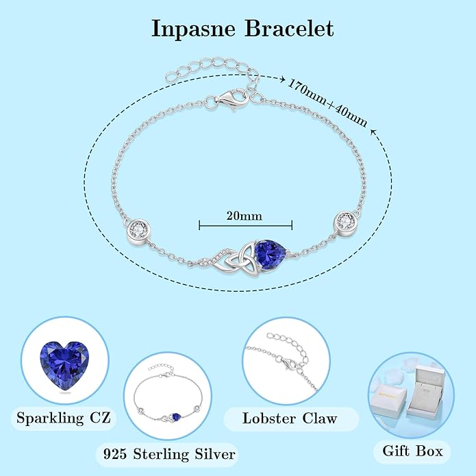 Infinity Celtic Knot Bracelet 925 Sterling Silver Birthstone Bracelet Irish Jewelry Gifts for Women