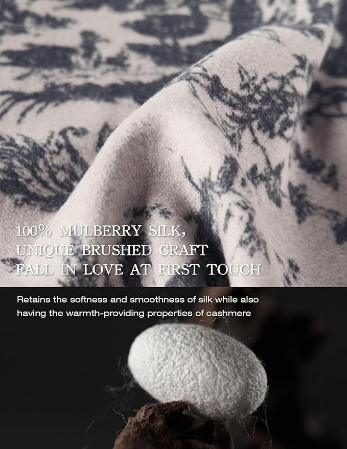 ZHE JIN Luxurious Silk Scarf Shawl Wraps for Women, Warm Scarves Winter Gift, 100% Brushed Mulberry Silk