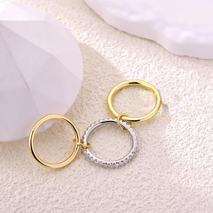 Canboer 14K Gold Plated Interlocked Stackable Rings for Women Non Tarnish,Gold and Silver Cubic Zirconia Statement Rings Set,Mixed Metals Ring Two-Toned Connected Bands Stacking Jewelry