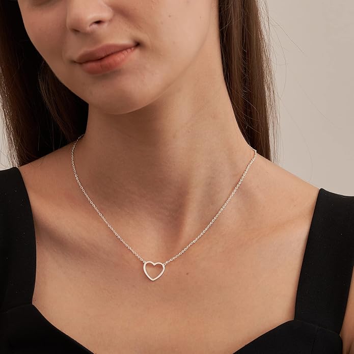Tewiky Cute Heart Necklace Tiny 14k Gold Heart Pendant Choker Necklaces Small Gold Love Open Heart Chain Necklace for Women Dainty Gold Necklace Gifts for Her