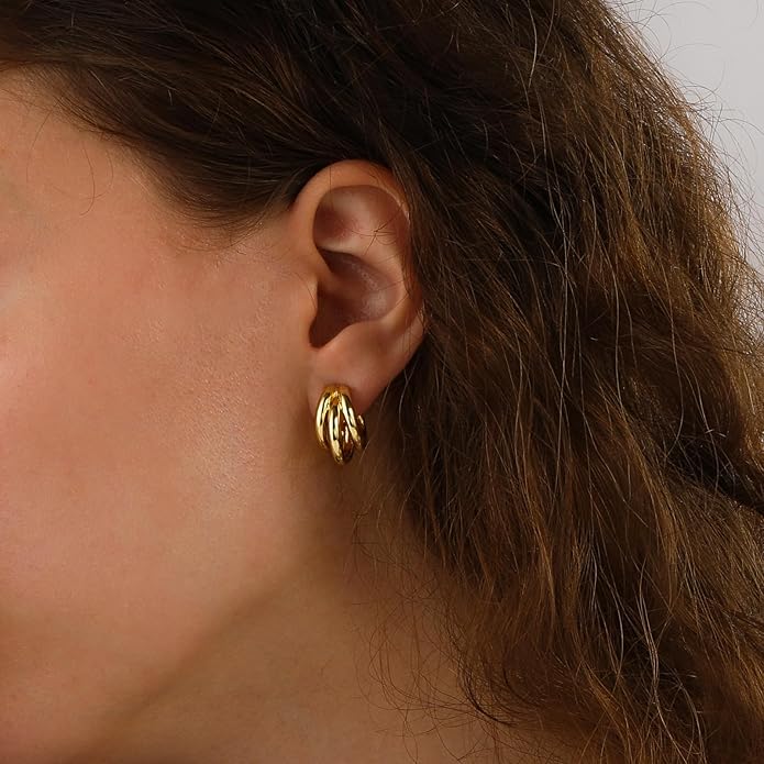 NIXMAX Chunky Small Knot Earrings Gold Silver Geometric Earrings for Women Dainty Gold and Silver Plated Dangle Drop Earrings Hypoallergenic and Lightweight Fashion Trendy Jewelry Gifts