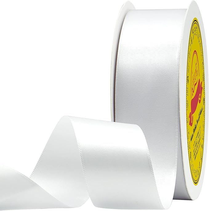 LEEQE Double Face White Satin Ribbon 1-1/2 inch X 50 Yards Polyester White Ribbon for Gift Wrapping Very Suitable for Weddings Party Hair Bow Invitation Decorations and More