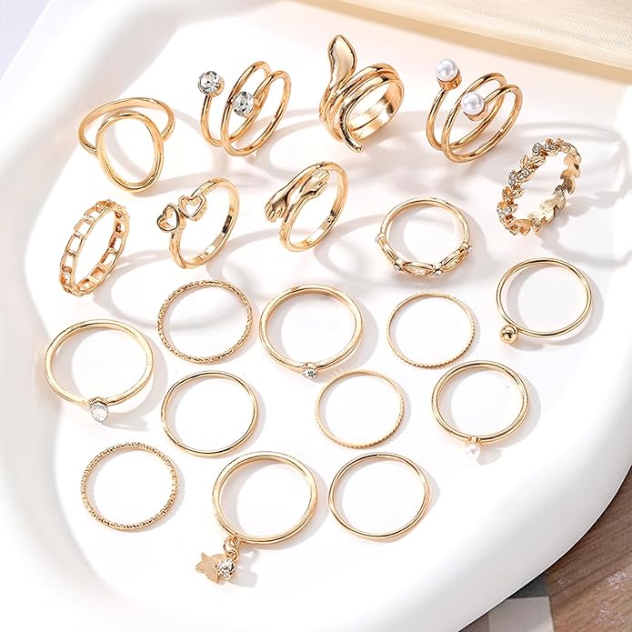 IFKM Gold Knuckle Rings Set For Women Vintage Stackable Joint Finger Midi Rings Dainty Cubic Zirconia Crystal Simple Twist Hollow Cute Rings Pack Jewelry Gift