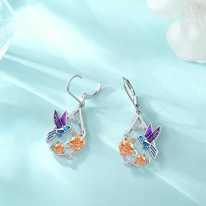 Eusense Sterling Silver Dangle Earrings for Women Tree of Life Animals Moonstone Turquoise Leverback Earrings Jewelry Gifts