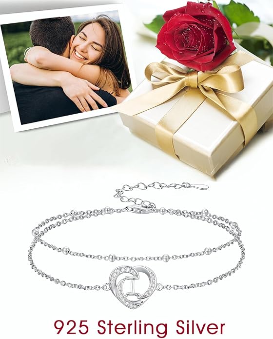 Dorunmo Initial Anklet 925 Sterling Silver Letter A-Z Layered Heart Anklet Beach Jewelry Birthday Gifts for Women