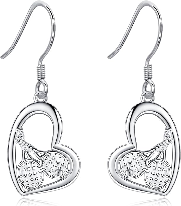 Pickleball/Tennis/Soccer/Volleyball/Golf/Hockey/Basketball Earrings for Women 925 Sterling Sliver Sports Ball Earrings Pickle Ball Dangle Earrings Pickleball Jewelry Gifts for Women Lover