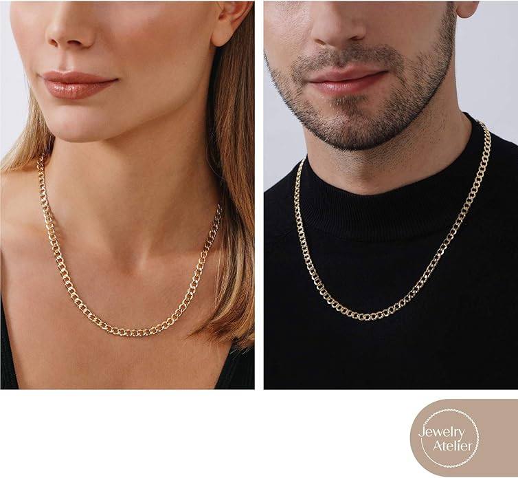 Jewelry Atelier Gold Chain Necklace Collection - 14K Solid Yellow Gold Filled Miami Cuban Curb Link Chain Necklaces for Women and Men with Different Sizes (2.7mm, 3.6mm, 4.5mm, or 5.5mm)