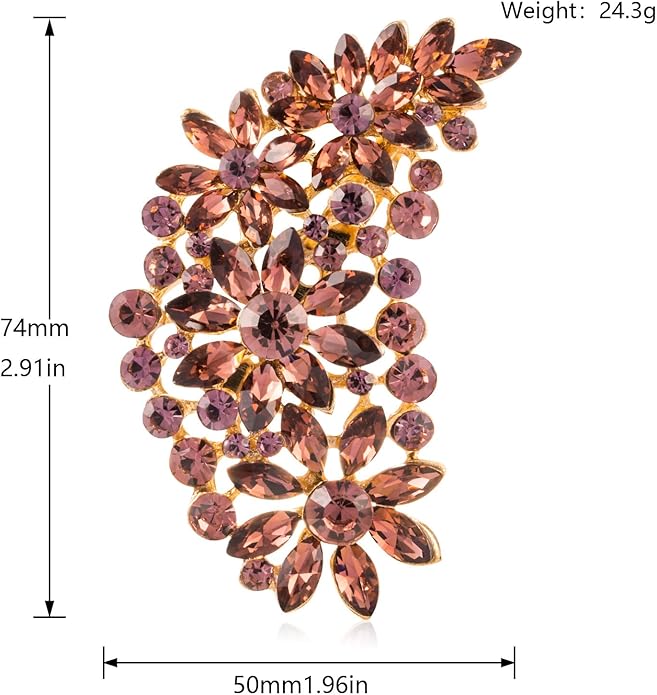 LAXPICOL Vintage Austrian Crystal Flower Leaf Bouquet Clusters Large Big Brooch Pin for Women Gold Tone