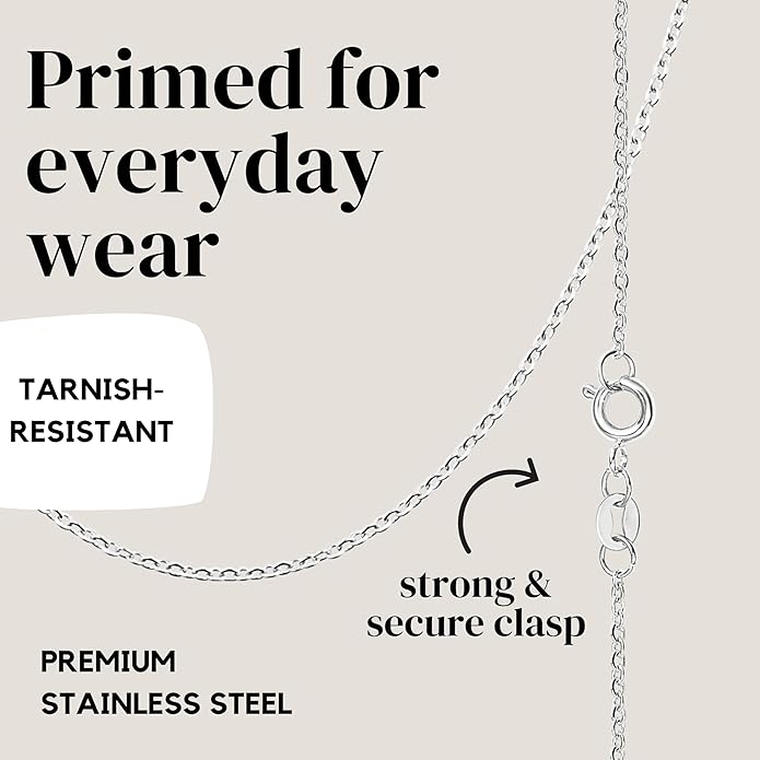KISPER Sterling Silver Cable Link Chain Necklace –Thin, Dainty, Sterling Silver Plated Stainless Steel Jewelry for Women & Men with Spring Ring Clasp