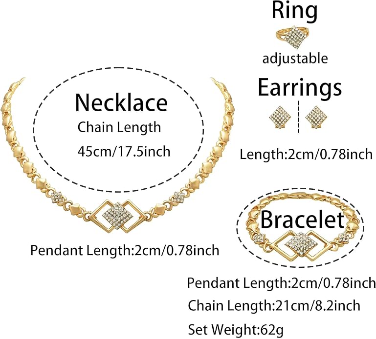 Gold Jewelry Sets for Women 18K Gold/Silver Filled Jewelry Necklace Set Wedding Bridal Fashion Jewelry Sets Women Accessories Bracelets Earrings and Rings Sweetheart Gifts