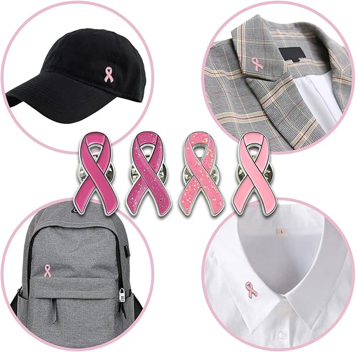 sticro 40 Pieces Pink Ribbon Pin Set Breast Cancer Awareness Enamel Lapel Pins with Glitter Filled, 4 Colors 10 Pcs Each