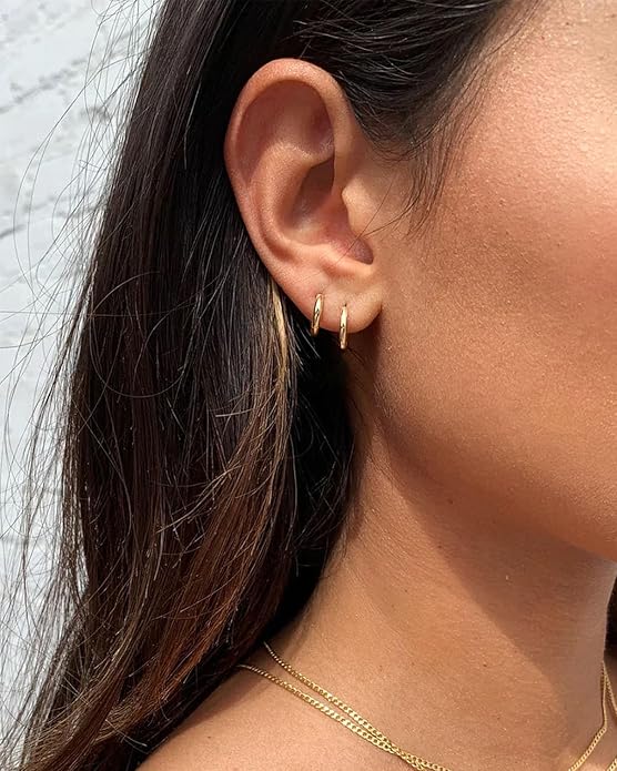 Minimalist Hoops for Women - 14K Gold Open Huggie Hoop Earrings, Hypoallergenic Tiny Hoops in Gold and Silver (Set of 1-5 Pairs)