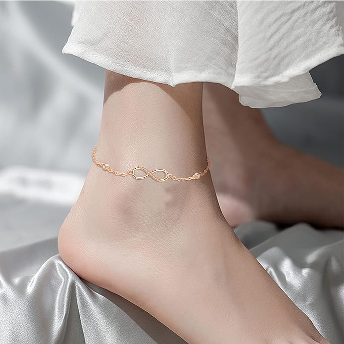 MEDWISE Womens Infinity Anklet Bracelet 925 Sterling Silver Endless Love Symbol Ankle Bracelet Adjustable Plus Size Large Bracelet Gifts for her Mother’s Day Gifts