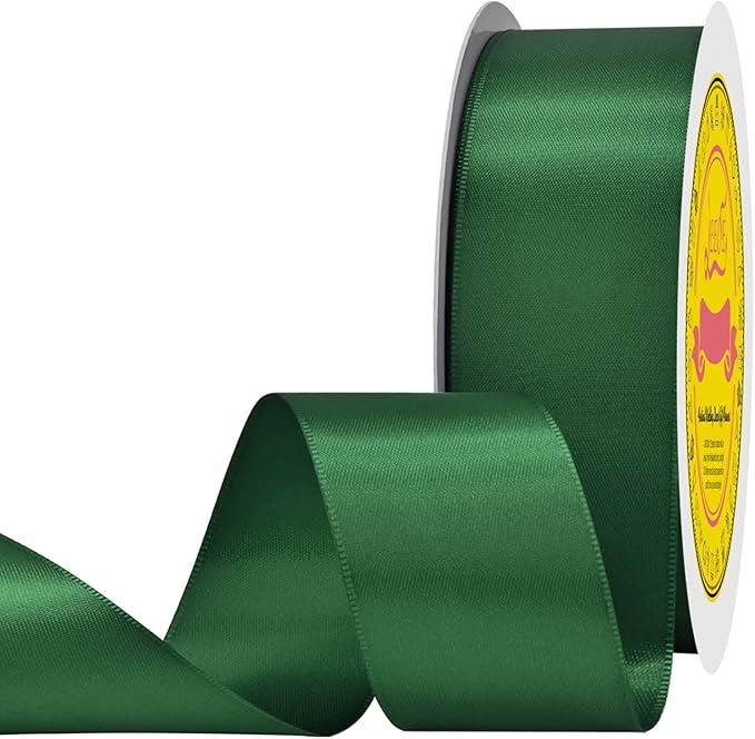 LEEQE Double Face Satin Ribbon 1-1/2 inch X 50 Yards Polyester Forest Green Ribbon for Gift Wrapping Very Suitable for Weddings Party Hair Bow Invitation Decorations and More