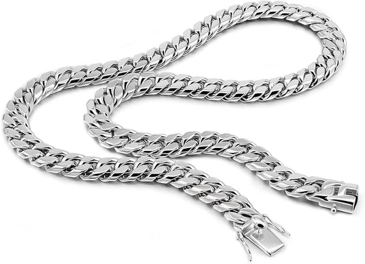Dankadi Fashion 925 Sterling Silver Solid Miami Cuban Link Chain Necklace 8MM & 12MM- Curb Cuban Thick Big Link Choker For Men 20 "22" 24 "26" 28" Fine Jewelry