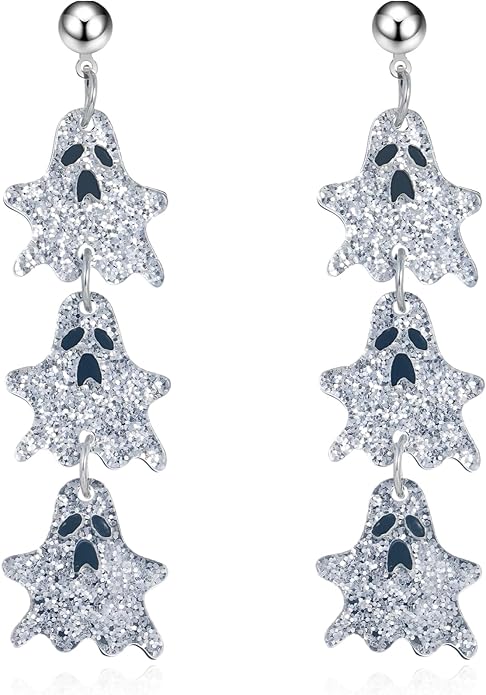 Halloween BOO Ghost Skull Earrings for Women, Gothic Dark Bat Dangle Earrings,Retro Acrylic Cute Lightweight Drop Dangle Earring Jewelry Gifts, Holiday Festive Cosplay Party Decorations Accessories