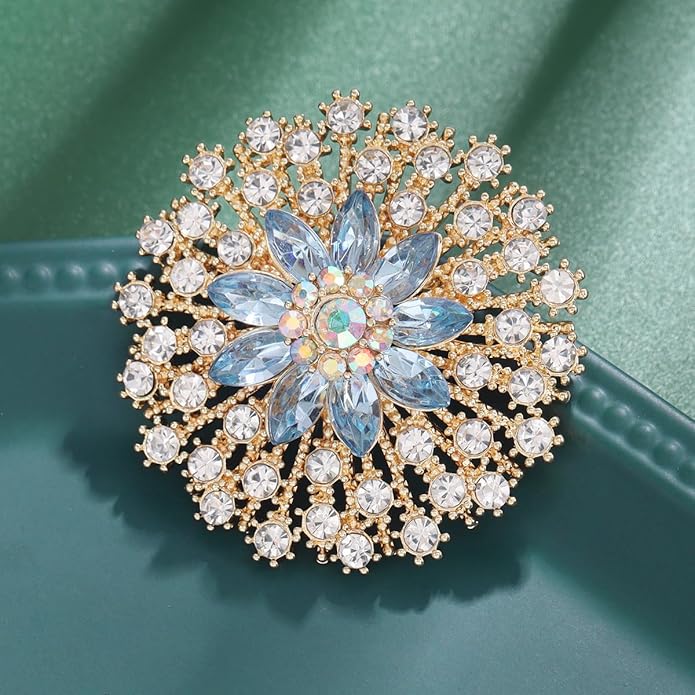Rhinestone Crystal Flower Brooch Pin Sparkling Large Crystal Sunflower Brooch Vintage Floral Lapel Pins Rhinestone Flower Bouquet Broochs Rose Snowflake Broochs Wedding Bridal Dress Jewelry for Women