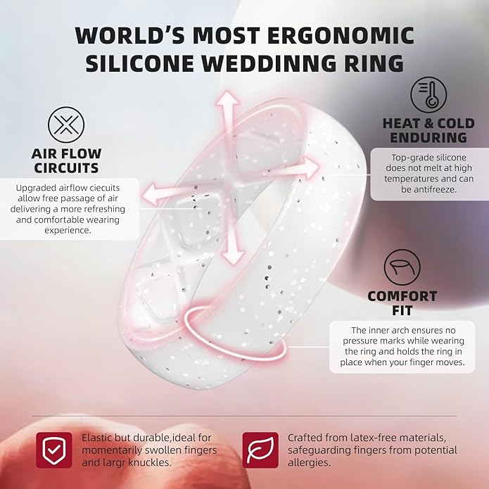 Egnaro Women's Bridal Rings Sets, 6mm Wide, 2mm Thick, Silicone Wedding Rubber Band with Half Size, Inner Arc Ergonomic Breathable Design