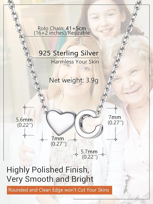 PROSILVER Initial Heart Necklace for Women, 925 Sterling Silver Tiny Heart Letter Necklace Siver, Gold Necklace, Come with Box