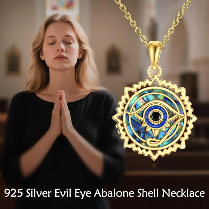 Evil Eye Necklace 925 Sterling Silver Evil Eye Pendant Necklace Greek Protection Jewelry Gifts Lucky Necklace for Women Men