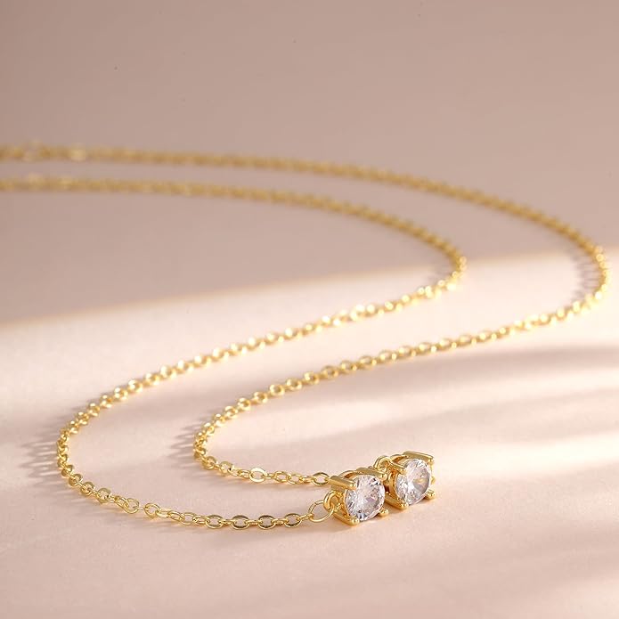 Cubic Zirconia Necklace, Dainty 14k Gold Plated Diamond Necklaces For Women Choker Necklace Simple Gold Plated CZ Jewelry Necklaces for Women Trendy Gifts