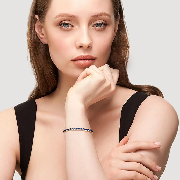 FANCIME Birthstone Bracelet 14K Gold Plated Tennis Bracelets Sterling Silver with Gold Plated Fine Jewelry Wedding Bridal Prom Birthday Gift for Women Her, Length 7.2 Inch Width 4mm