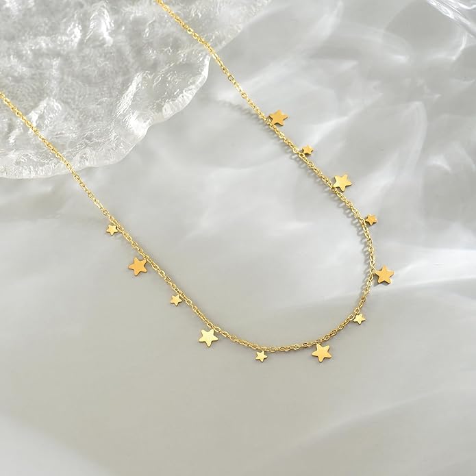 Gold Chain Necklace for Women 18K Gold Plated Stainless Steel Necklace Dainty Star Cross Heart Choker Chains Simple Delicate Minimalist Trendy Jewelry