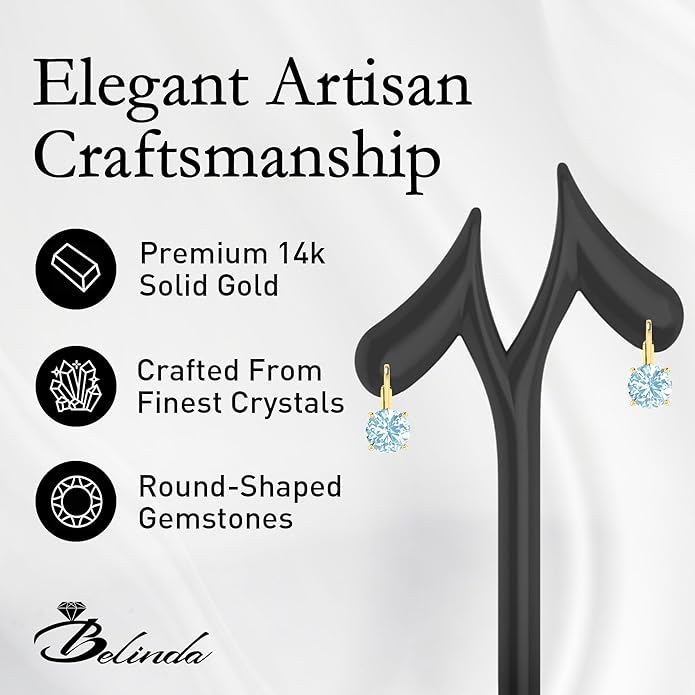 Women’s 14k Solid Gold Drop Dangle Earrings Lever Back Design with Natural Birthstone Gemstones Hypoallergenic Jewelry Collection Ideal Gifts for Wedding Anniversary