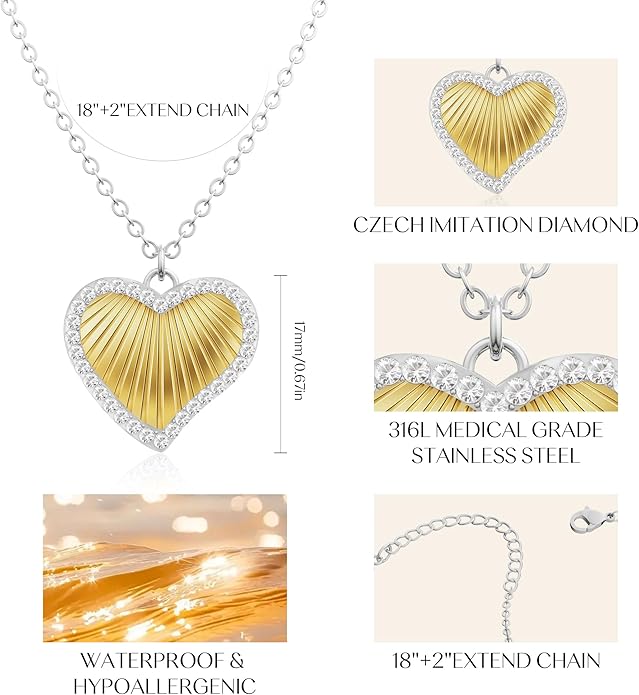 Infinity Heart Necklace,Pendant Necklace for Women Engraved with 'FOREVER LOVE',Heart Pendant Necklace with Cubic Zirconia,Anniversary Eternity Jewelry Gift for Wife or Birthday Present for Women