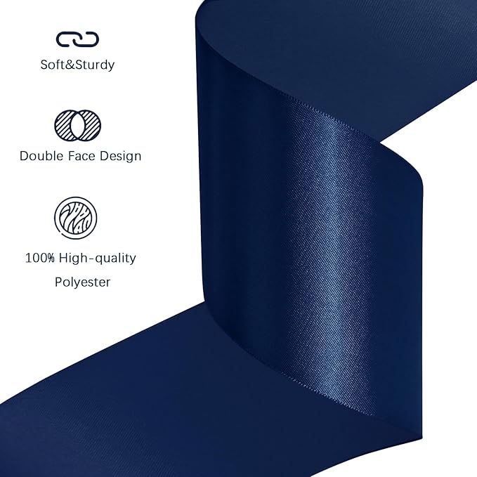 LEEQE Navy Blue Satin Ribbon 3 inch X 15 Yards Polyester Ribbon for Gift Wrapping Very Suitable for Weddings Party Hair Bow Invitation Decorations and More