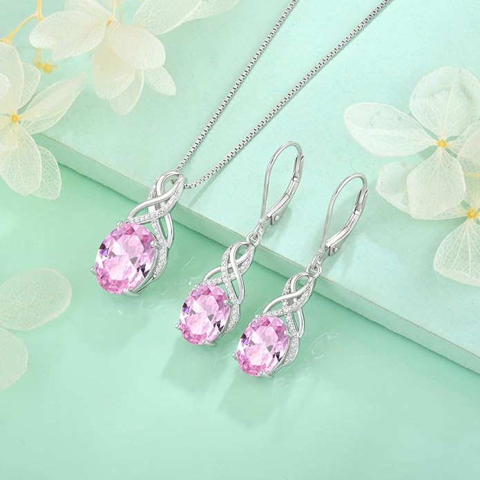 Starchenie 925 Sterling Silver Earrings for Women Infinity Dangle Earrings Amethyst Oval Cut Birthstone Jewelry Gift