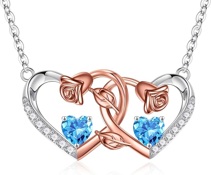 Iefil Chrismas Gifts for Wife - 925 Sterling Silver Rose Birthstone Necklace, Stocking Stuffers for Women Wife Girlfriend Mom