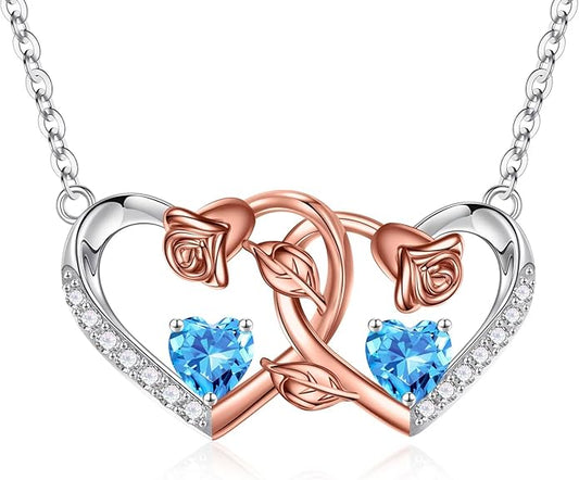 Iefil Chrismas Gifts for Wife - 925 Sterling Silver Rose Birthstone Necklace, Stocking Stuffers for Women Wife Girlfriend Mom
