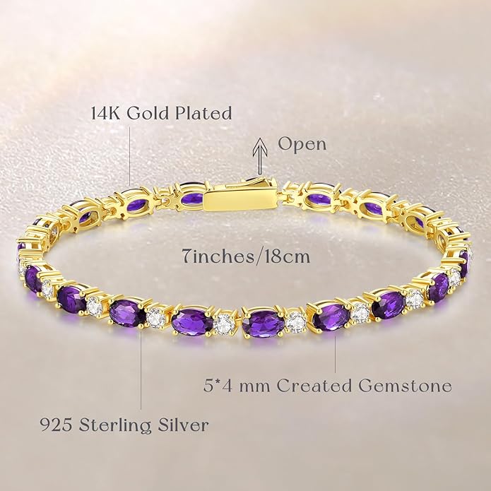 FANCIME 14K Gold Plated Birthstone Bracelets 4mm Sterling Silver Tennis Bracelets Gold Bracelets Birthday Jewelry Gifts for Women 7"