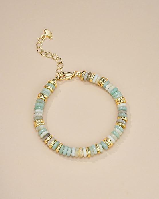 Colorful 18K Gold Plated Bracelets for Women, Stack Bangle Beaded Stone Jewelry Accessories Set for Woman, Trendy Fashion Jewelry Gifts