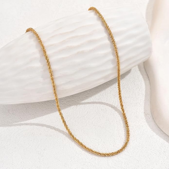 Gold Chain Necklace for Women Dainty 18K Gold Plated Thin Satellite Beaded Turquoise Necklace Simple Gold Boho Jewelry