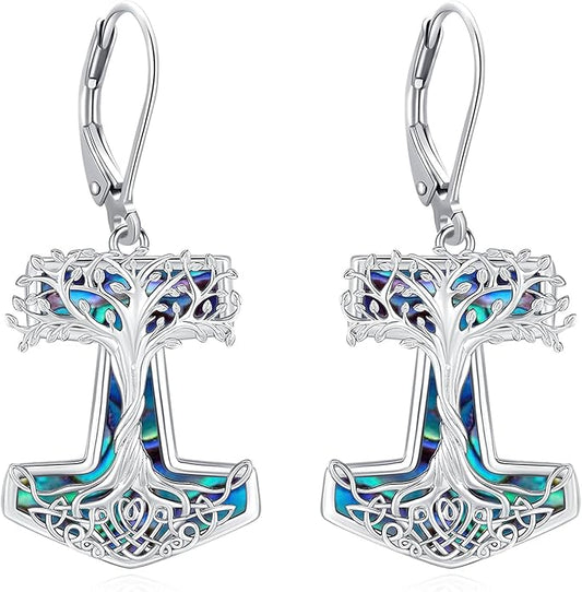 Eusense Sterling Silver Dangle Earrings for Women Tree of Life Animals Moonstone Turquoise Leverback Earrings Jewelry Gifts