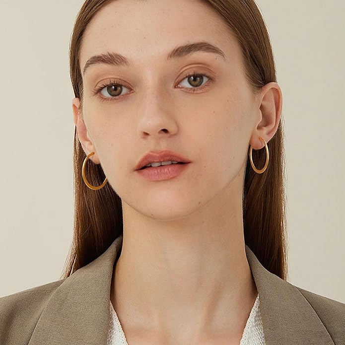 Gacimy Flattened 14K Gold Plated Hoop Earrings for Women, 14K Real Gold Plated Hoops with 925 Sterling Silver Post,Hypoallergenic Lightweight Earring