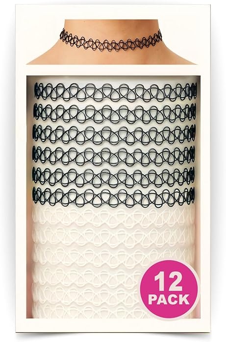 BodyJ4You 12PC Tattoo Choker Necklace - 90s Accessories 2000s Jewelry Y2K Fashion Vintage Trendy - Rainbow Goth Black Pink Green Blue White - Adjustable Stretchy Elastic Necklace Summer Vacation Set