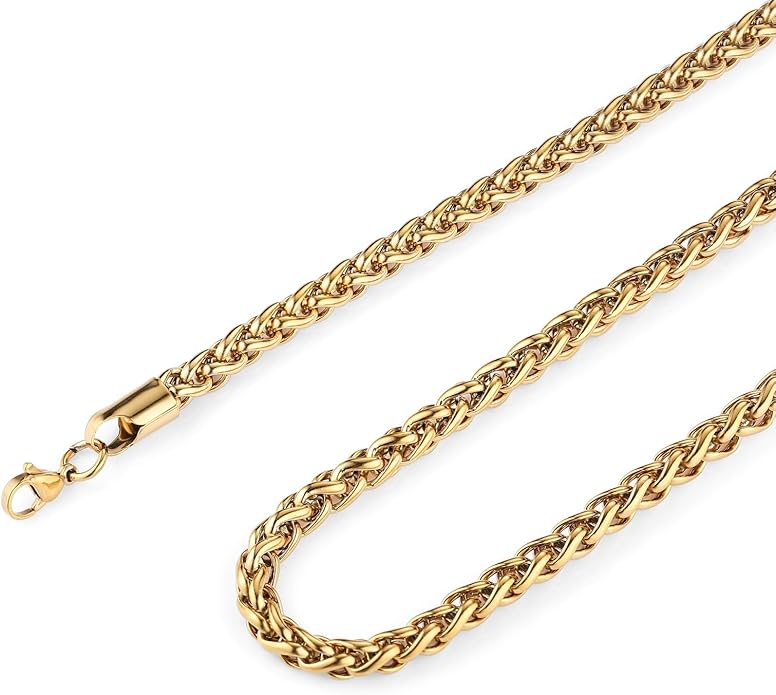 HZMAN 3.0 mm Stainless Steel Wheat Silver Chain Necklaces for Men & Women 16" -36"