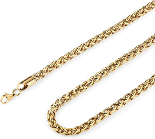 HZMAN 3.0 mm Stainless Steel Wheat Silver Chain Necklaces for Men & Women 16" -36"