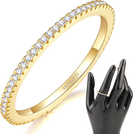 MINDDHA 14K Gold Plated- Cubic Zirconia Simulated Diamond Stackable Eternity Bands/Silver, Gold Rings for Women- 1.5mm, 2mm Stacking Rings for Oura Gen 4/Oura Gen 3, Size 4-12