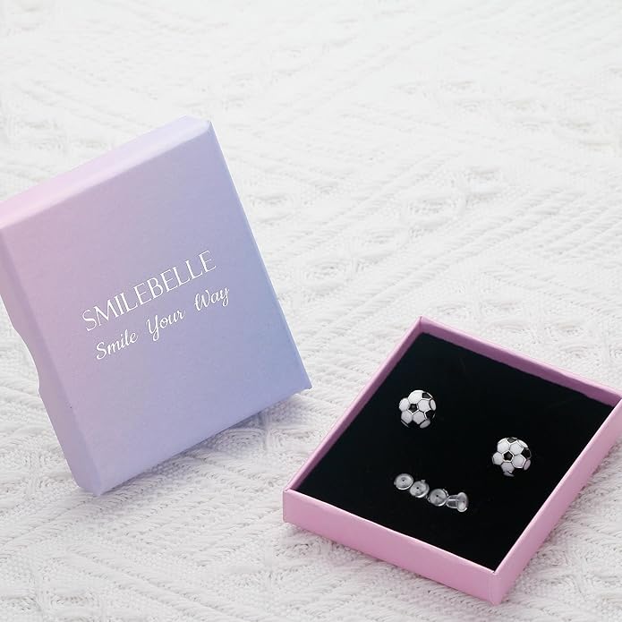 SmileBelle Sterling Silver Sports Earrings, Hypoallergenic Volleyball Earrings, Soccer, Basketball Baseball Softball Stud Jewelry for Women Mom as Game Day Gifts Sports Fan Teen Stuff Accessories